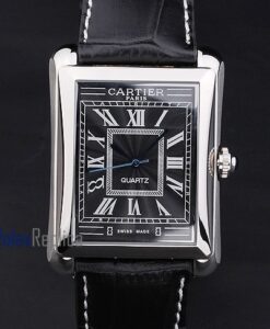 Cartier replica santos 100 strip leather black dial imitazione copia