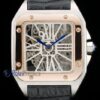 Cartier replica santos 100 skeletron strip leather acciaio rose gold imitazione copia