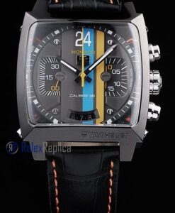Tag-heuer replica gran carrera monaco gulf strip leather chrono black imitazione copia