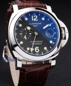 Panerai replica luminor GMT acciaio strip leather brown imitazione copia